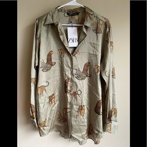Zara Leopard Button Down Shirt